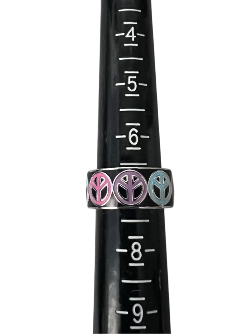Coach Multicolor Enamel Peace Sign Band Ring - Pink, Purple, Blue